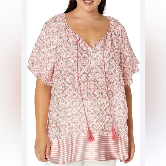 Evans Top Womens Plus Size 22/24 peasant Medallion Border Boho Tunic Tassels New - Picture 1 of 14